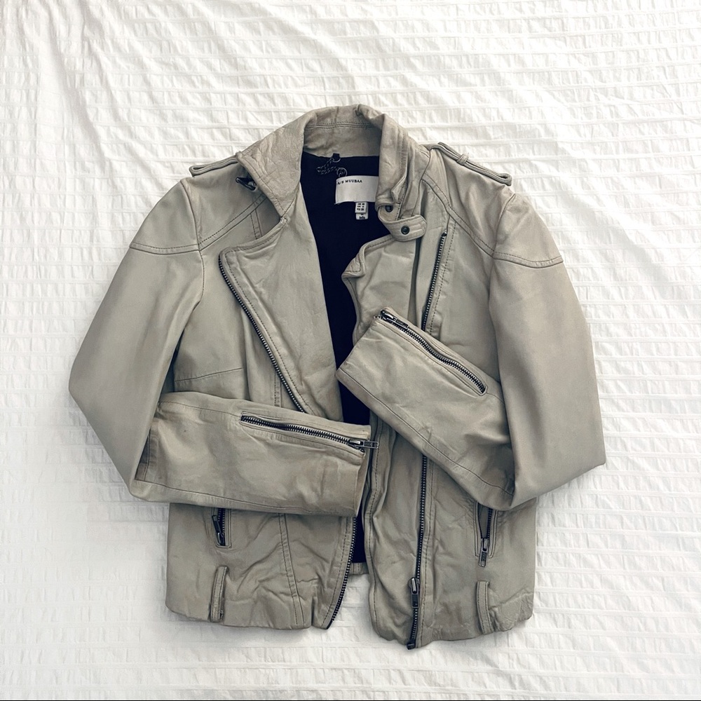 Muubaa real white leather jacket